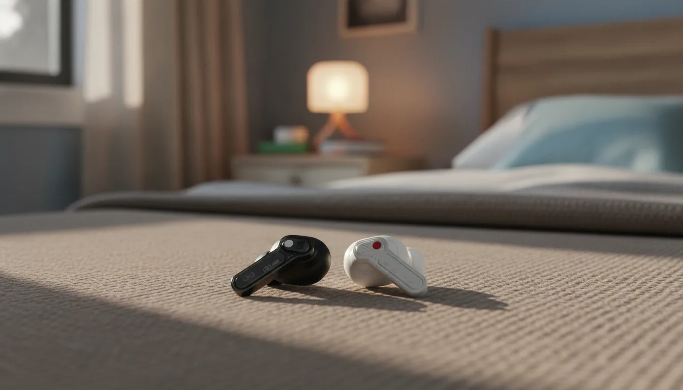 Nothing Ear (3), écouteurs ANC avec micro déporté dans le boîtier en situation